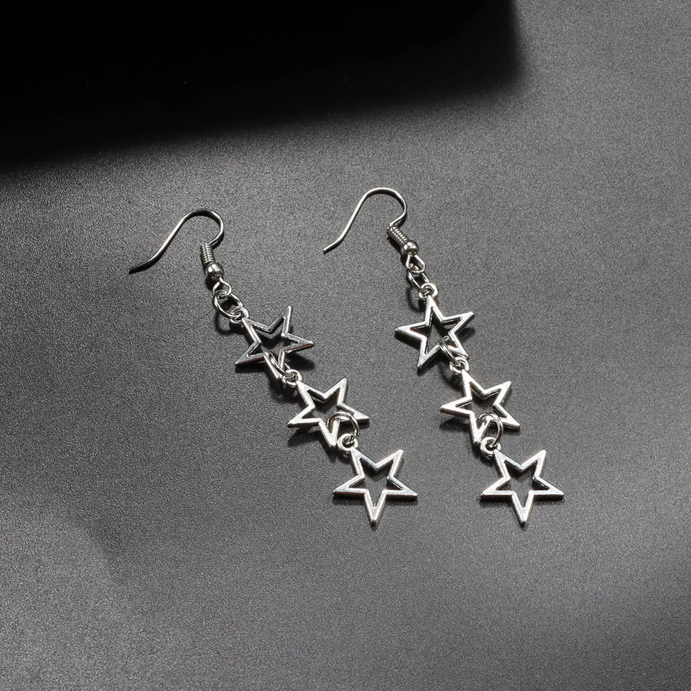 Hollow Star Dangle Earrings Alloy Long Pentagram Shape Minimalist Elegant Jewelry For Women
