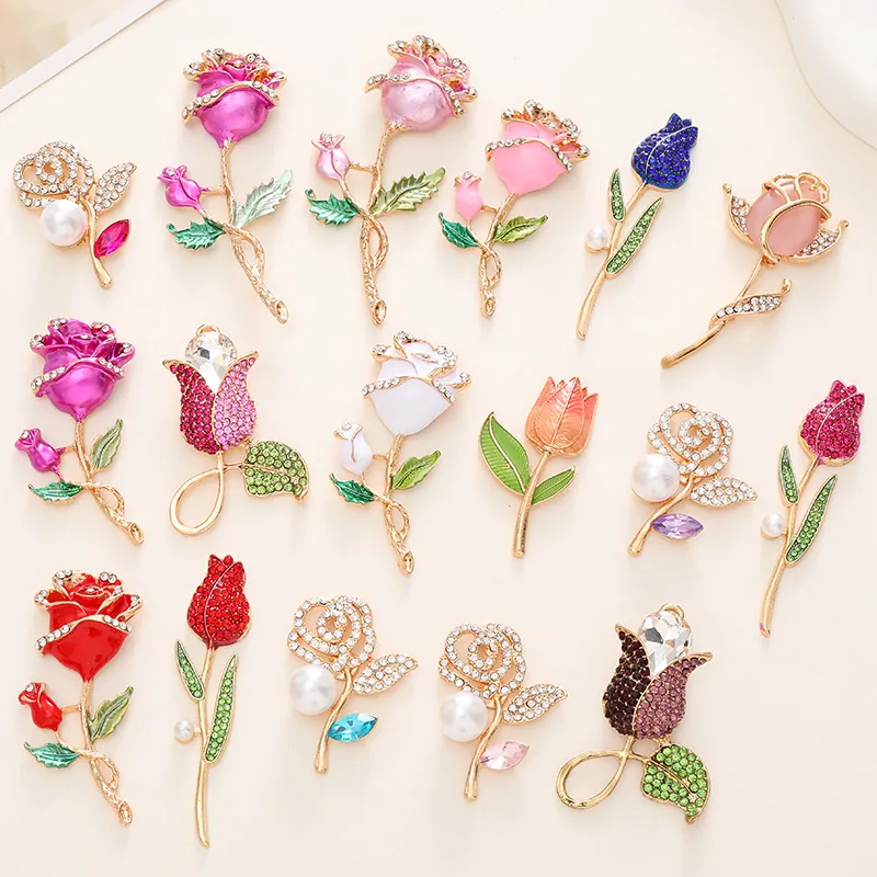 Blumen Anhänger Legierung Emaille Strass Künstliche Perle DIY Schmuckherstellung Zubehör Handyhülle Deko Rose Tulpe Form