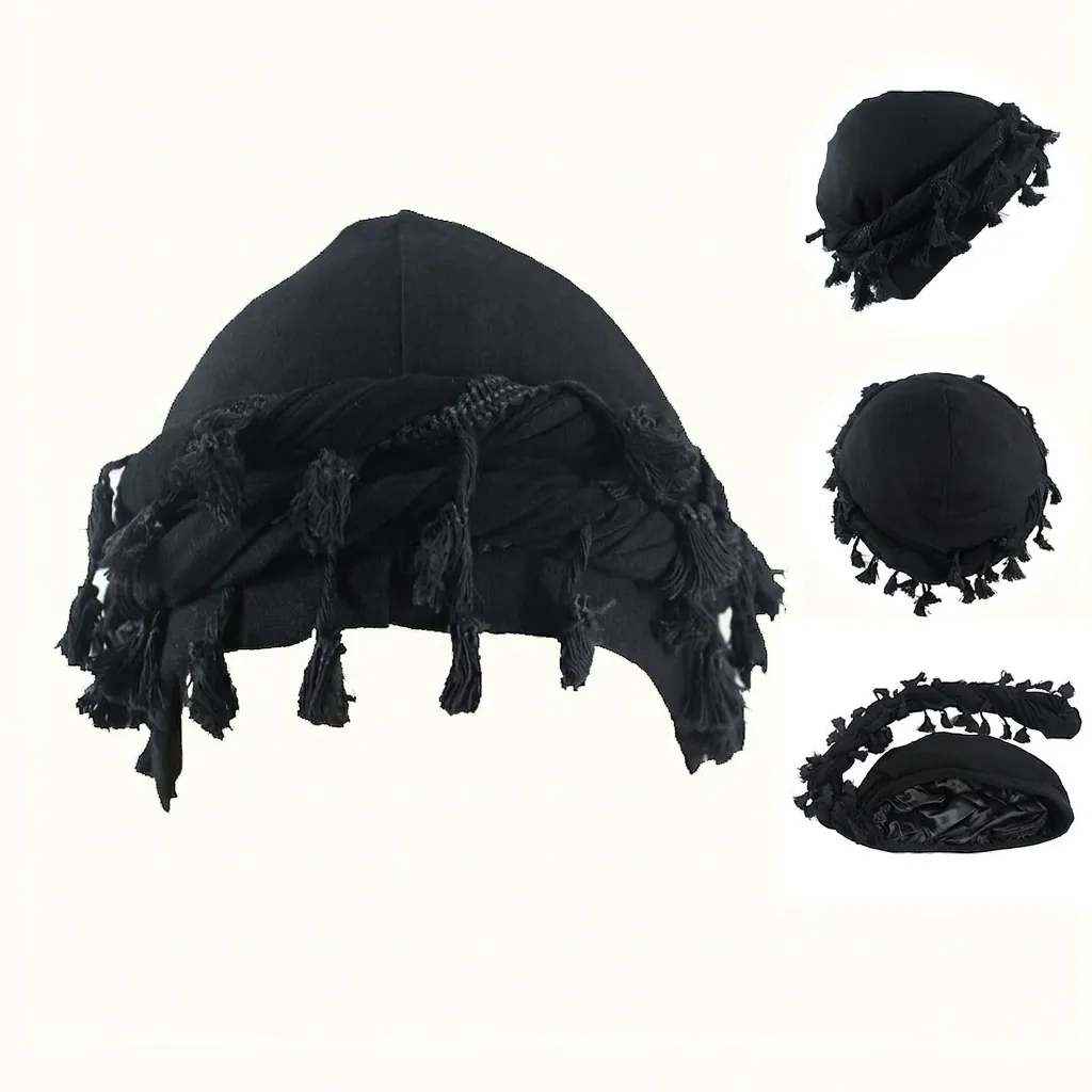 Men Turban Cap Modal Fabric Satin Lined Hair Care Headwrap With Tassels Twist Tail European Style