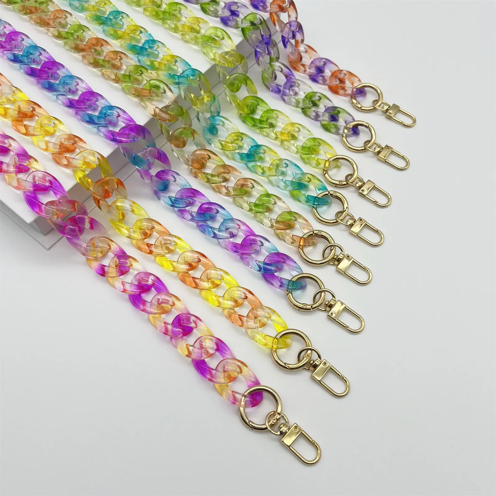 Farbenfrohe Acryl Taschenkette Riemen Farbverlauf Klobiges Glied Harz Schulter Umhängetasche Ersatz Für Handtaschen Frauen Mode