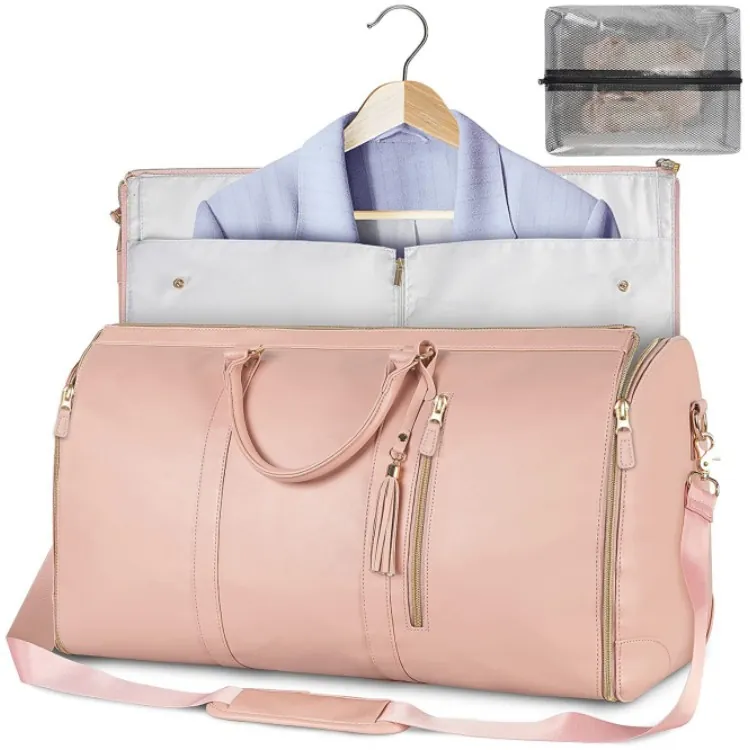 Women Garment Travel Bag Foldable Duffel Bag PU Leather Waterproof Overnight Bag Carry On Luggage With Tassel Decoration