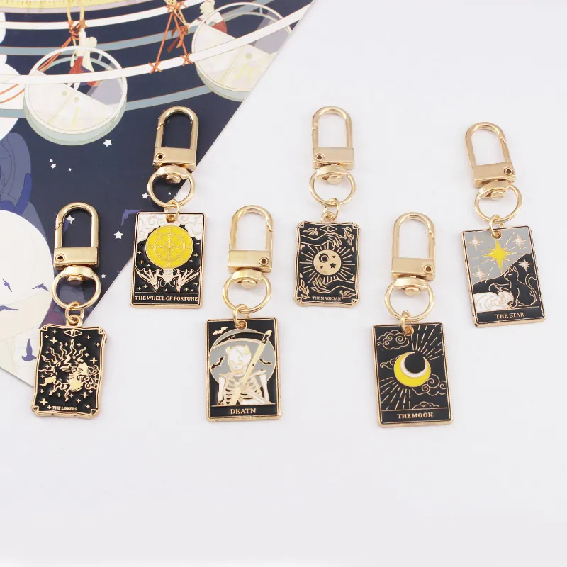 Tarot Card Keychain Metal Enamel Bag Charm Mystic The Lovers Star Moon Magician Fortune Accessory Gift