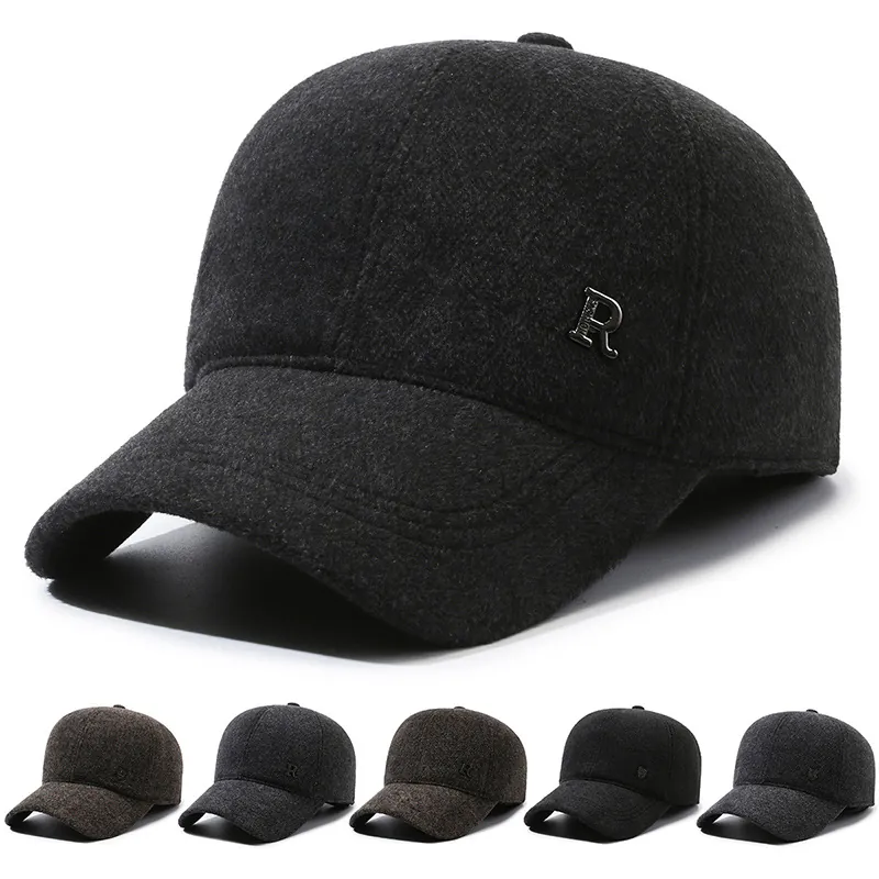 Men Winter Baseball Cap Woolen Thickened Warm Ear Flaps Outdoor Adjustable Hat