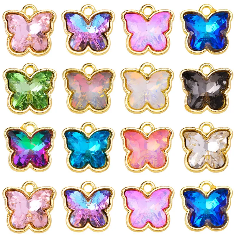 Butterfly Charms Alloy Colorful Crystal Pendants For DIY Jewelry Making Earrings Bracelets Necklaces Elegant Accessories