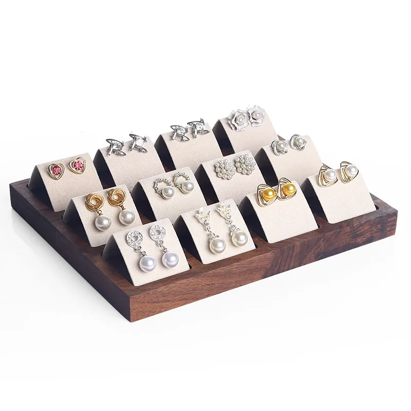 Walnut Wood Earring Display Rack Velvet Jewelry Organizer Detachable Stud Earring Holder Showcase Countertop Nordic Style