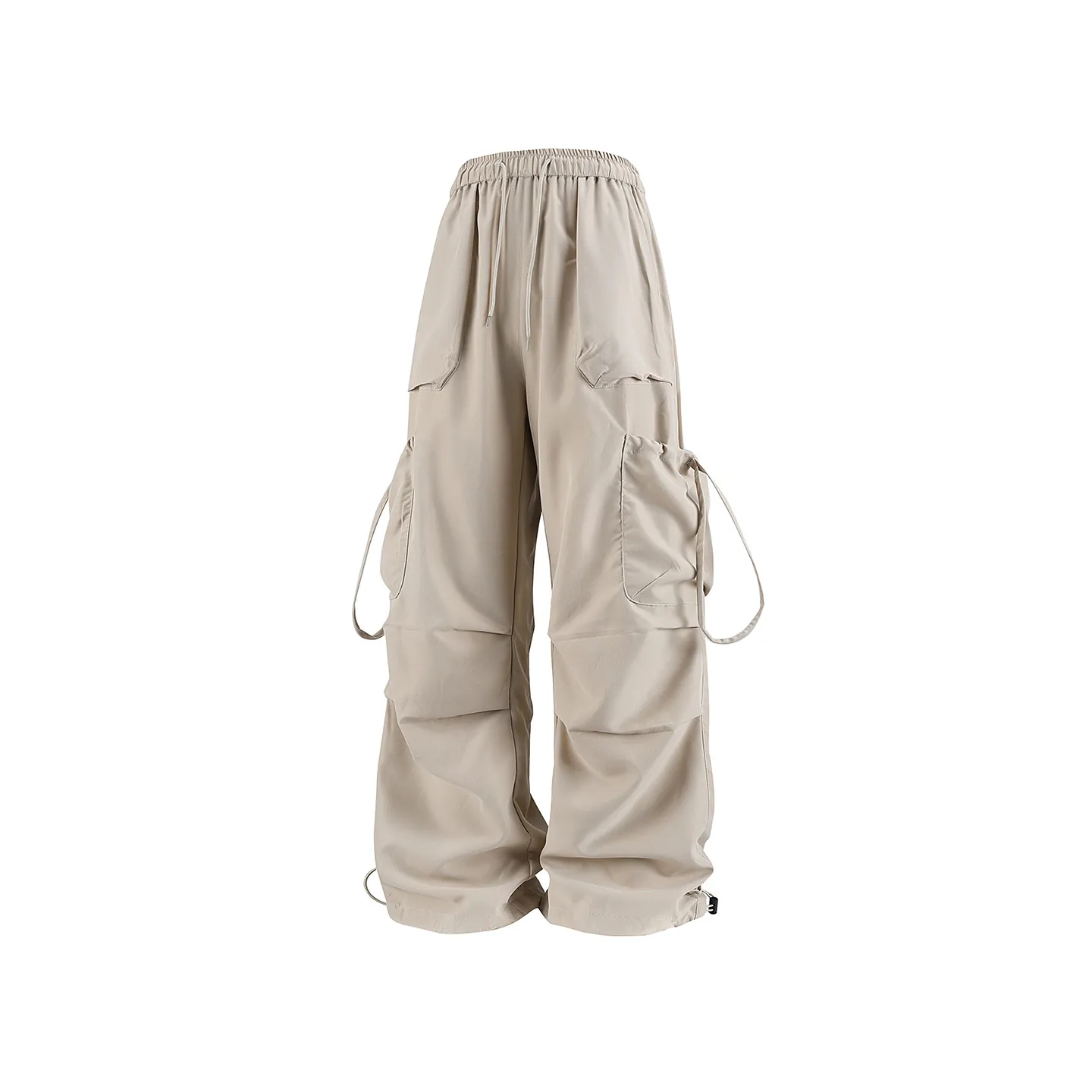 Pantaloni Cargo Uomo Poliestere Tasche Multiple Coulisse Gamba Larga Vita Alta Streetwear Pantaloni Casual