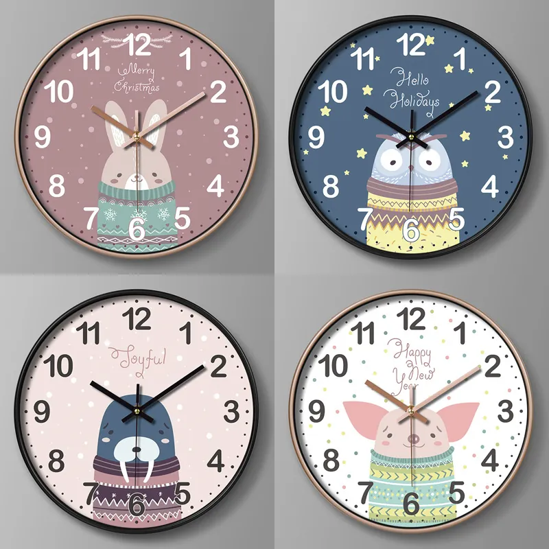 Round Wall Clock Silent Quartz Cartoon Animal Plastic Decorative Home Kids Room Nursery