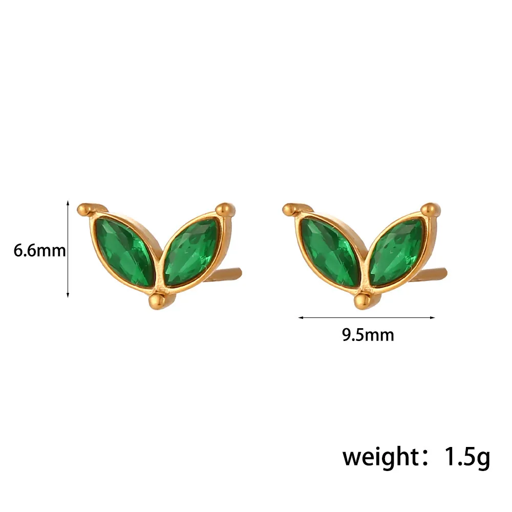 Mini Stainless Steel Zirconia Stud Earrings For Women Gold Plated Leaf Flower Crown Tiny Micro Inlaid Fashion Jewelry Earrings