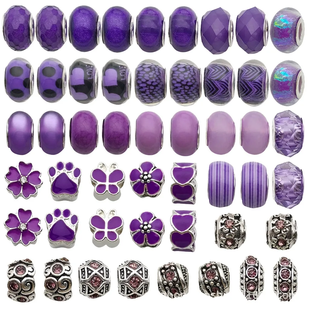 Violette Großlochperlen Charms Zinklegierung Emaille Glas Harz Für DIY Armband Halskette Schmuckherstellung Für Frauen