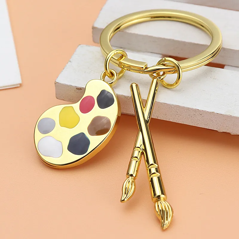 Artistic Zinc Alloy Palette And Paintbrush Keychain Metal Creative Painting Tools Pendant For Artist Student Graduation Gift