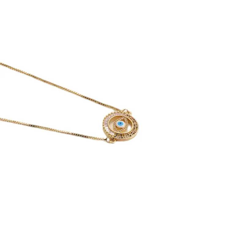 Collier Pendentif Mauvais Œil Cuivre Plaqué Or Zircon Coloré Émail Géométrique Simple Boho Bijoux Pour Femmes Cadeau
