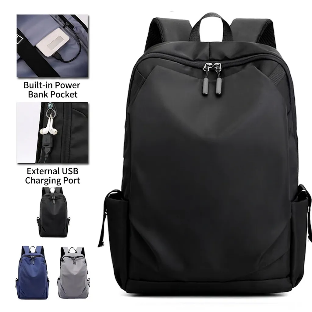 Business Laptop Backpack Waterproof Nylon With USB Charging Port For Travel School Men Lightweight Casual Large Capacity