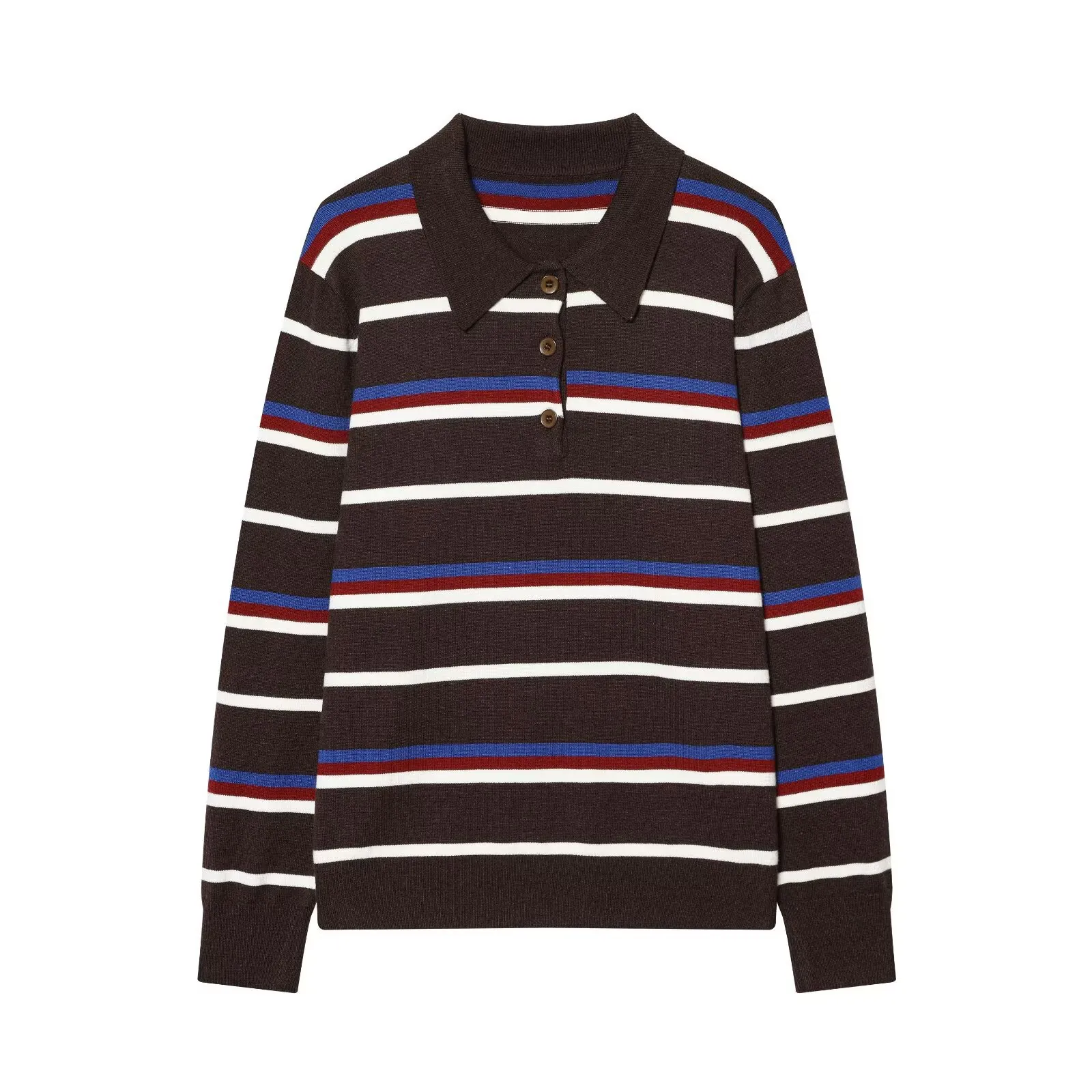 Retro Striped Knit Polo Sweater For Women Long Sleeve Contrast Stripe Knitted Pullover Top Fashion Casual Autumn Winter Wear