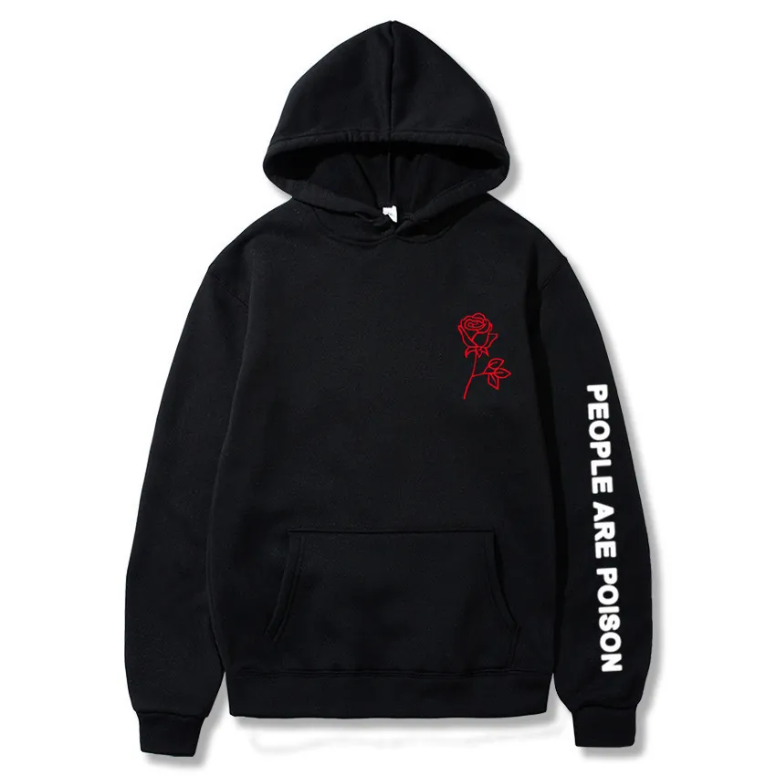 Men Hoodie Pullover Cotton Blend Rose Letter Print Casual Streetwear Hooded Sweatshirt With Pocket