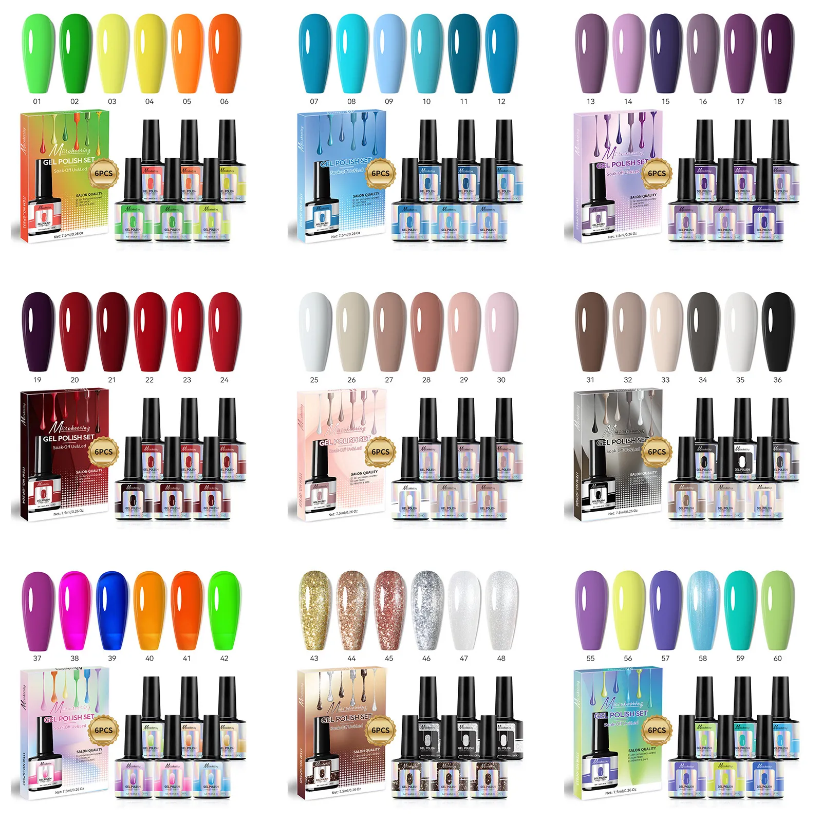 UV LED Gel Nail Polish Collection Multiple Colors Soak Off Long Lasting Salon Quality Professional DIY Manicure