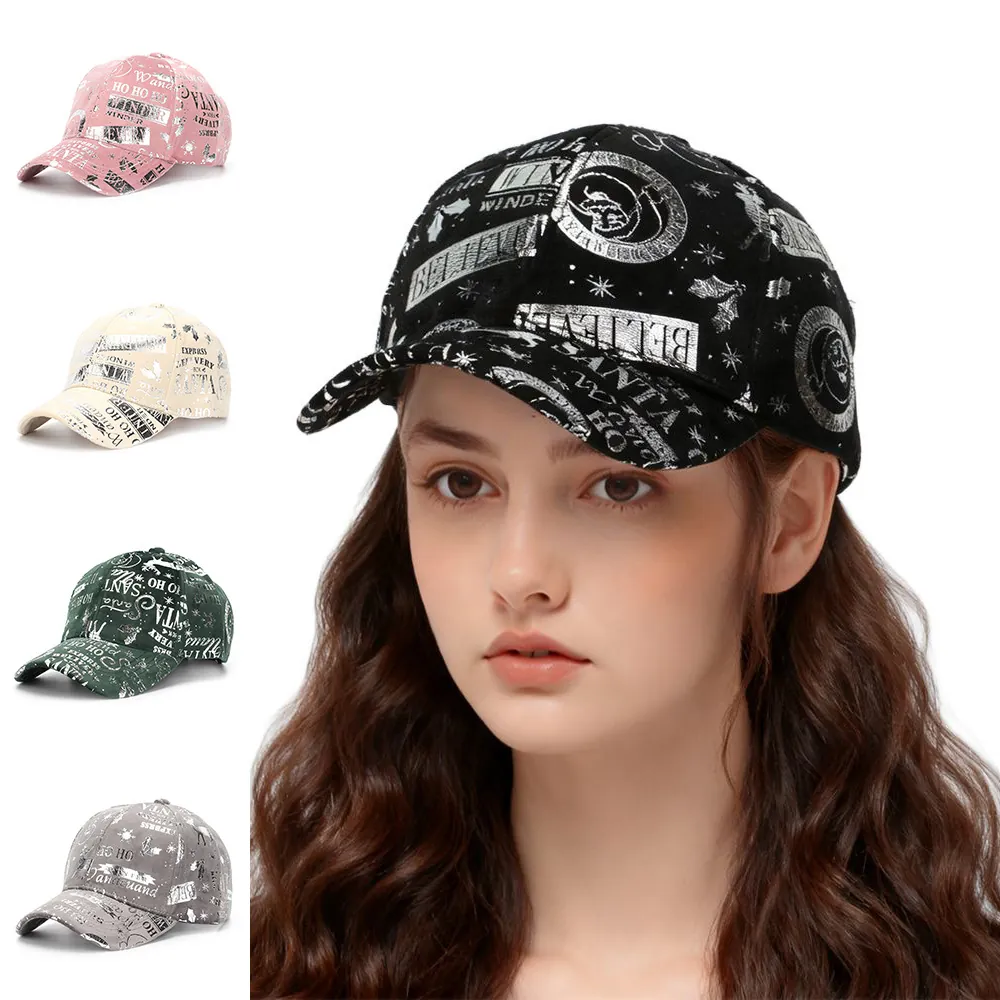 Christmas Baseball Cap Silver Santa Reindeer Pattern Reflective Winter Party Hat Fashion Unisex Polyester Adjustable