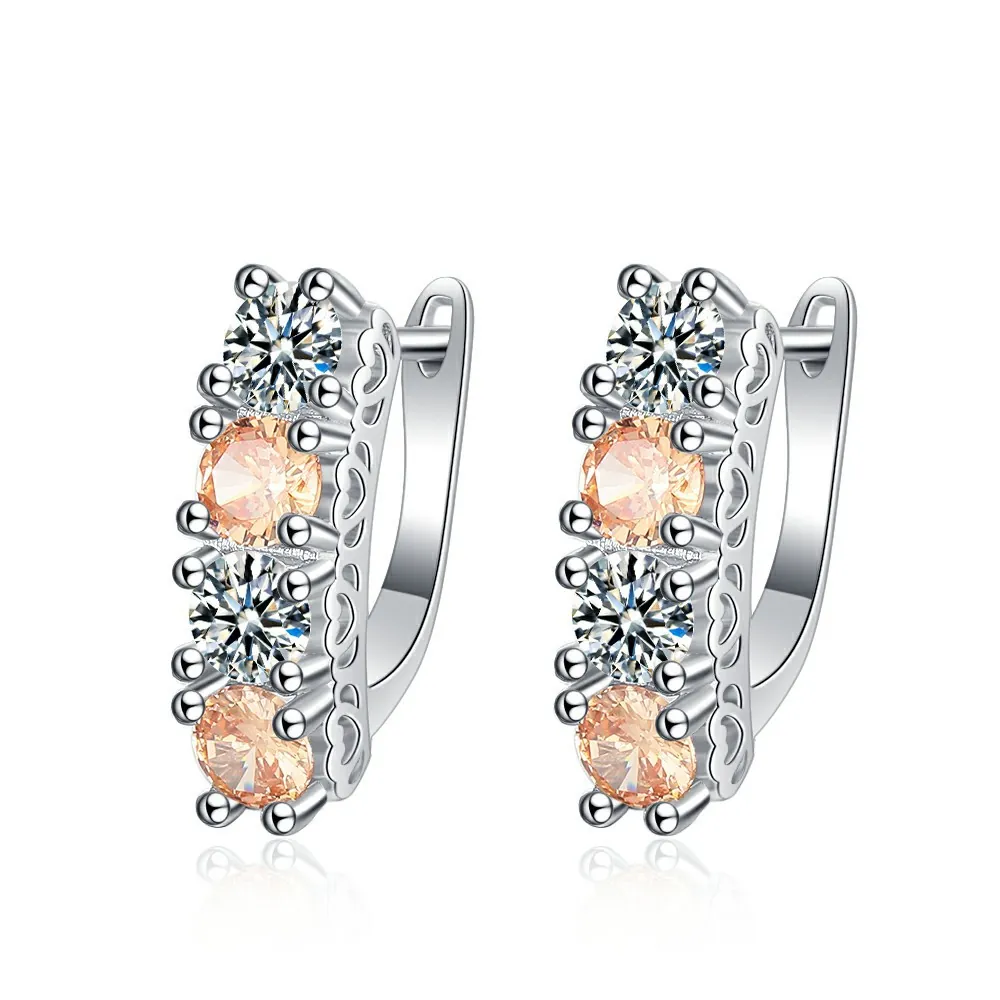 Chic Copper Hoop Earrings For Women With 925 Sterling Silver Earring Post Champagne White Zirconia Inlaid Elegant Jewelry Gift