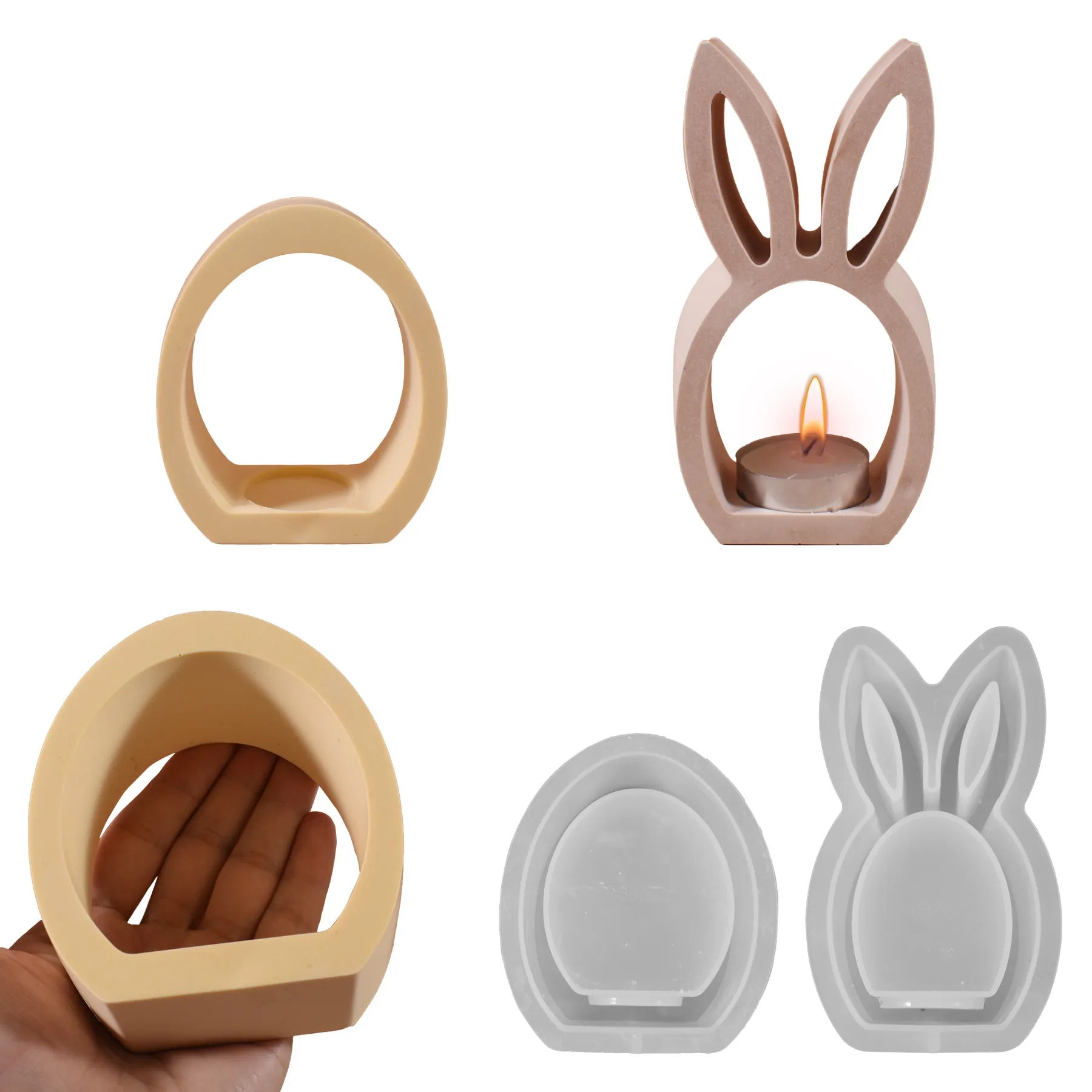 Silicone Mold For DIY Candle Holder Hollow Rabbit And Egg Shapes For Resin Casting Plaster Craft Home Decor