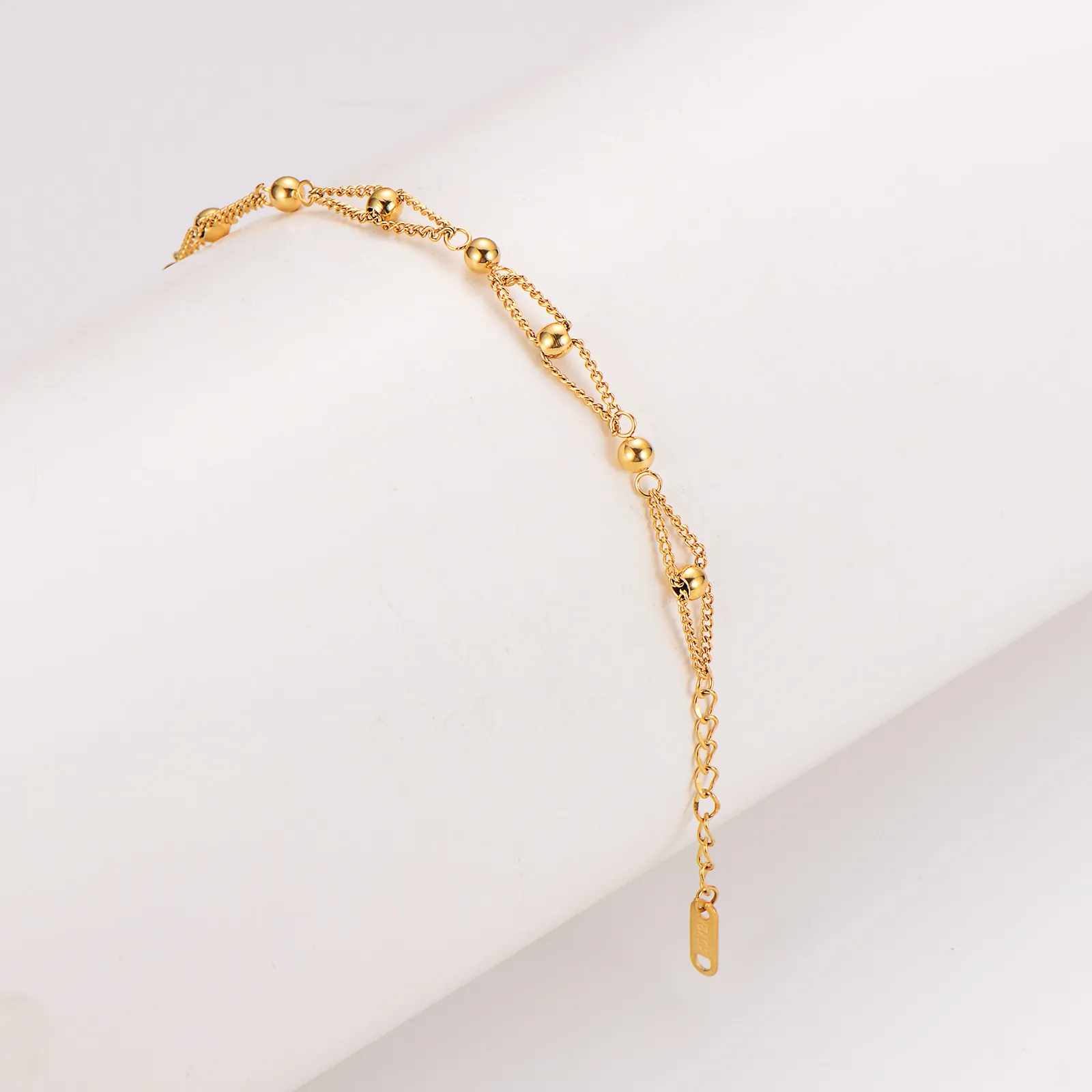 Double Layer Chain Bracelet 304 Stainless Steel 18K Gold Plated Polished Gold Beads Minimalist Retro Jewelry For Women