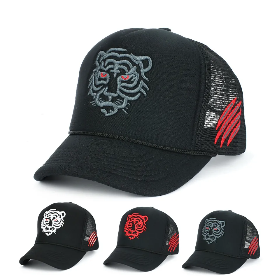 Tiger Embroidery Trucker Hat Mesh Breathable Baseball Cap Adjustable Snapback Hip Hop Streetwear For Men Women