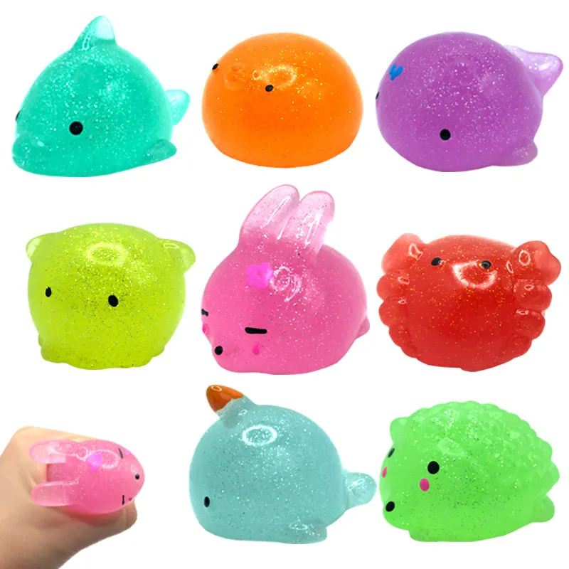 Animal Mochi Squishy Toys TPR Glitter Stress Relief Squeeze Toy For Kids Party Favors Translucent Soft Sensory