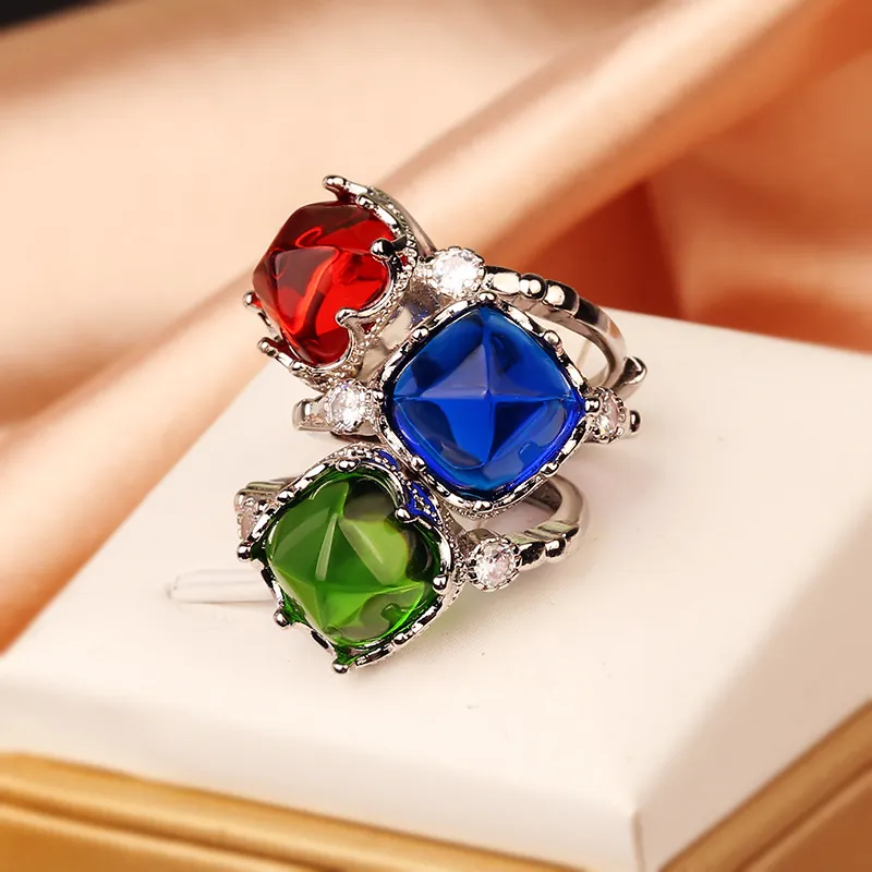 Luxurious Copper Rhinestone Sugarloaf Cut Gemstone Adjustable Ring For Women Vintage Elegant Wedding Banquet Party Jewelry