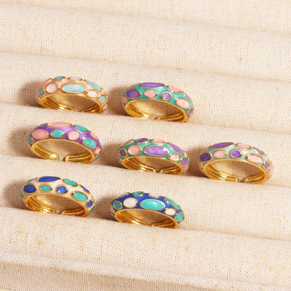 Bague Ouverte En Émail Coloré Réglable Cuivre Plaqué Or Design Géométrique Irrégulier Accessoire Mode Femme Homme