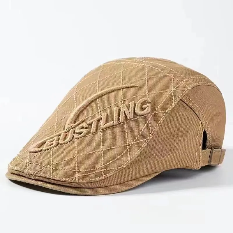 Cotton Flat Cap Men Women Quilted Ivy Hat British Retro Adjustable Beret Outdoor Casual Street Letter Embroidery