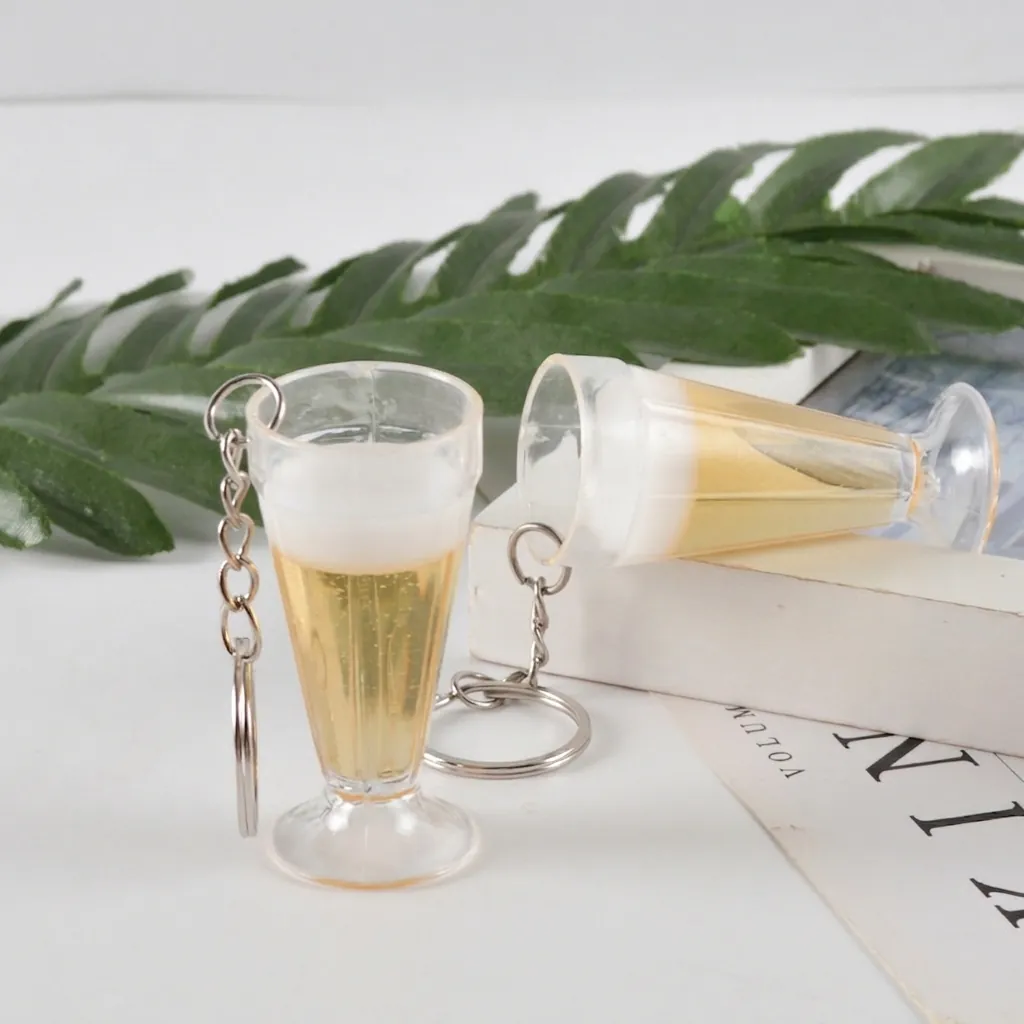 Portachiavi Boccale Di Birra Simulazione Miniatura Bicchiere Da Champagne Ciondolo Plastica Accessorio Borsa Regalo