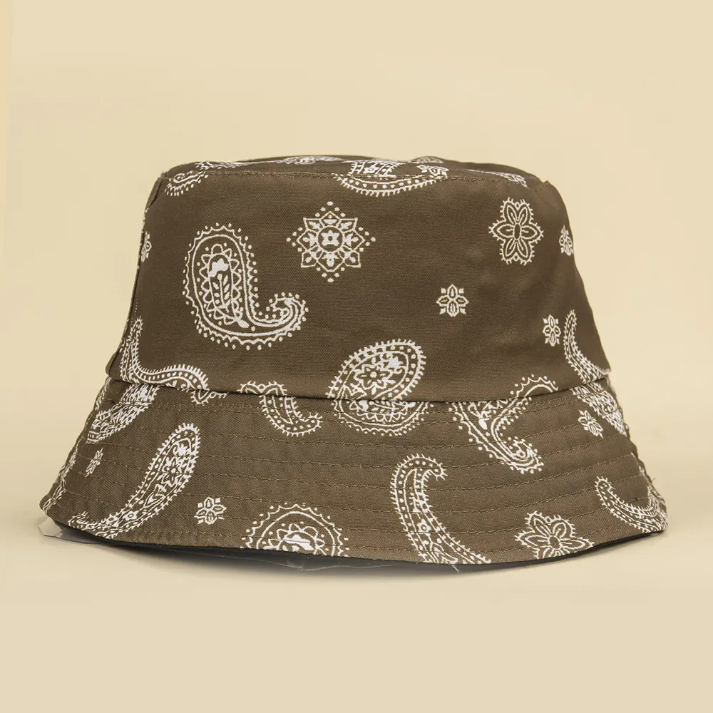 Reversible Paisley Bucket Hat Canvas Cotton Sun Protection Wide Brim Outdoor Travel Retro Amoeba Pattern Unisex Men Women