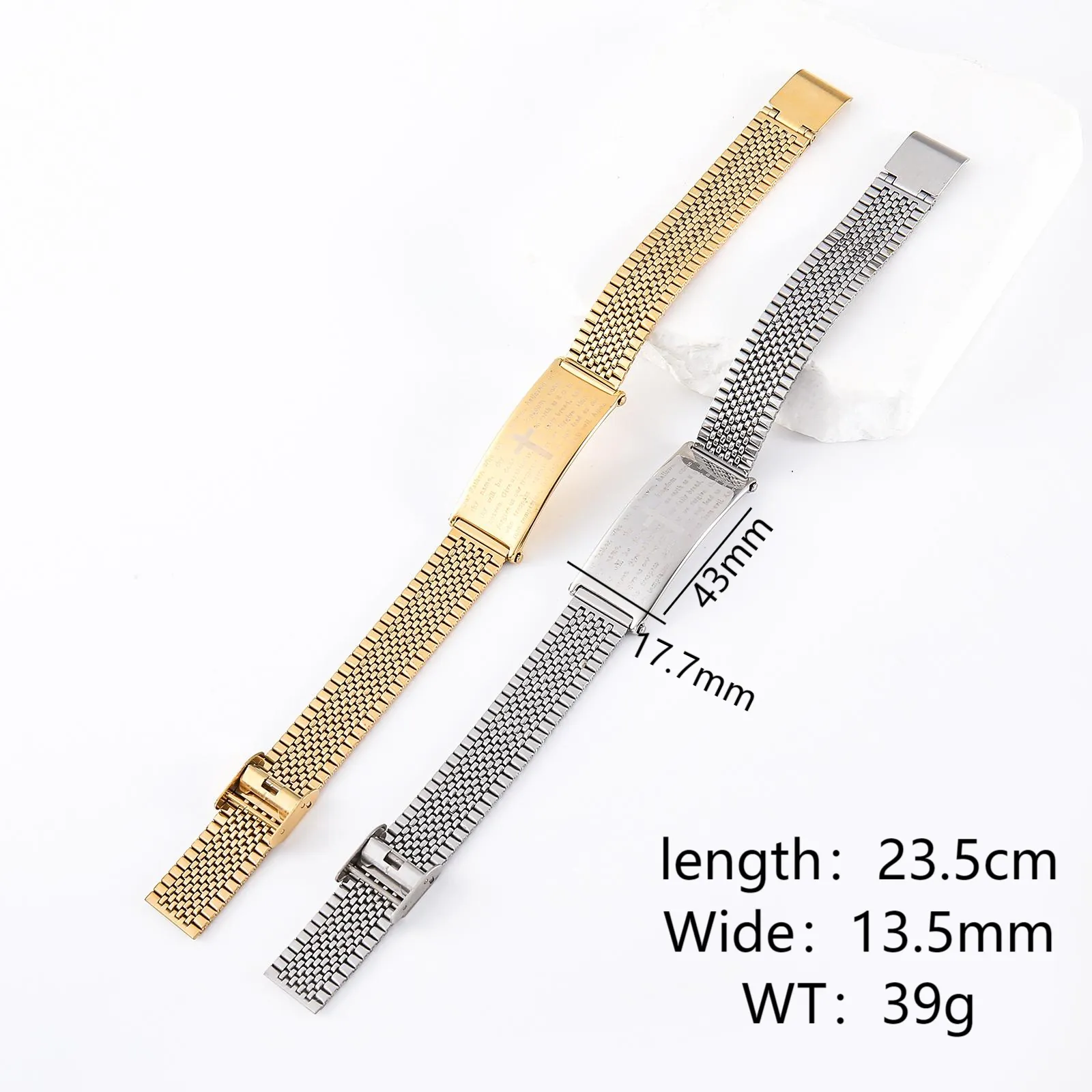 Stainless Steel Lord's Prayer Cross Bracelet Mesh Band Religious Jewelry For Men Women Fashion