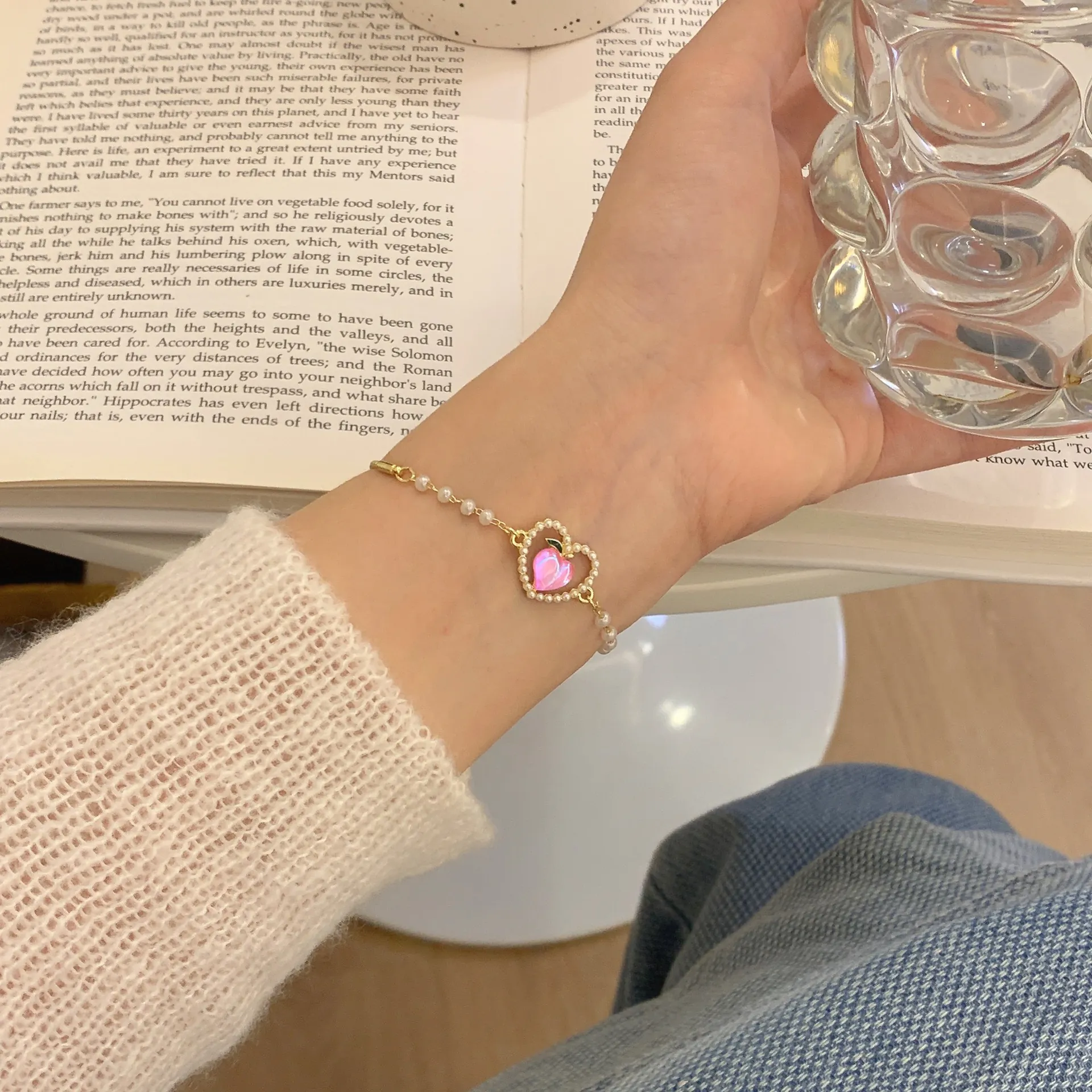 Gioielli Collana Bracciale Ciondolo Pesca Cuore Dolce Lega Perla Artificial Sintetica Regolabile Accessori Eleganti Per Donna