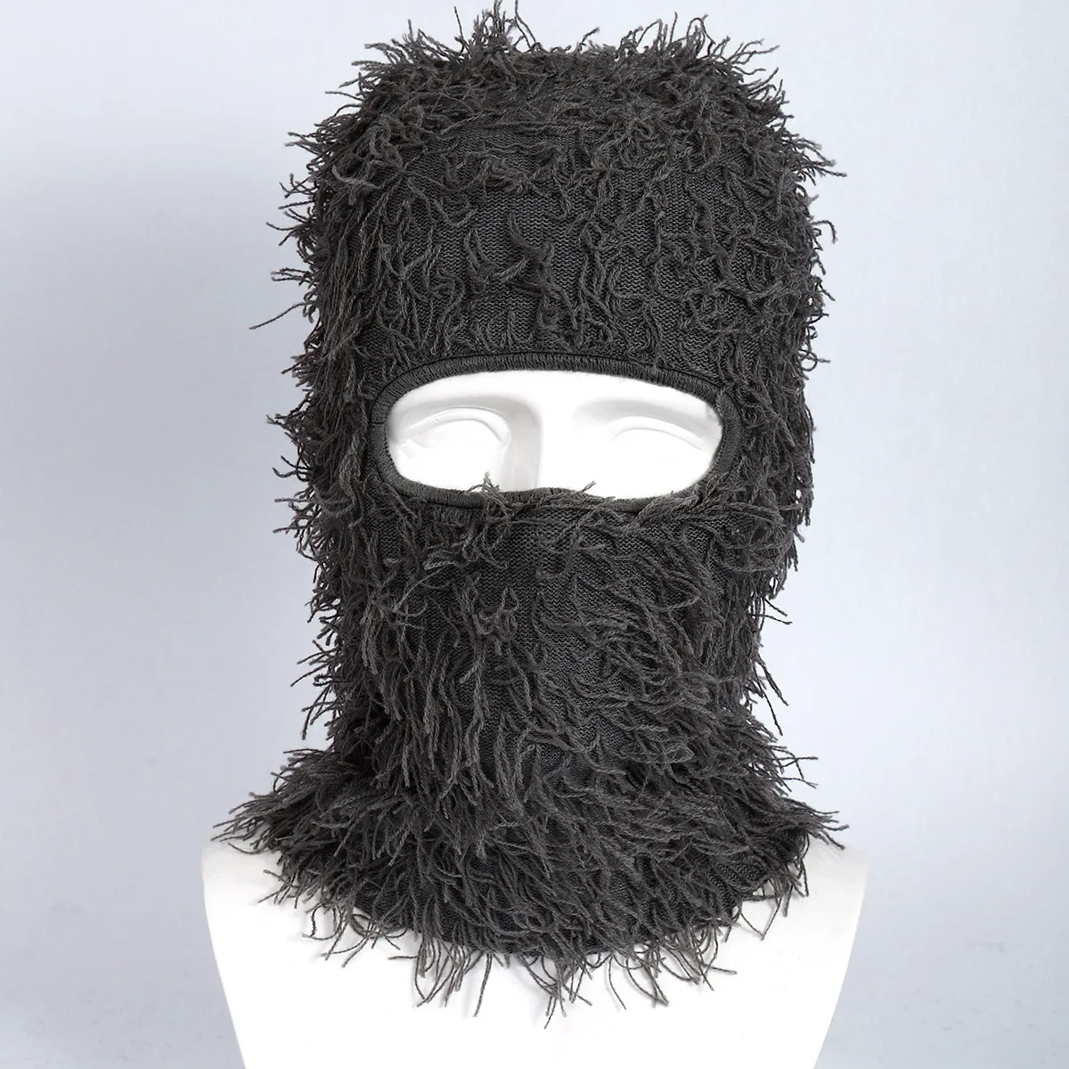 Knitted Distressed Balaclava Furry Fringe Ski Mask Winter Warm Full Face Cover Halloween Party Costume Hat