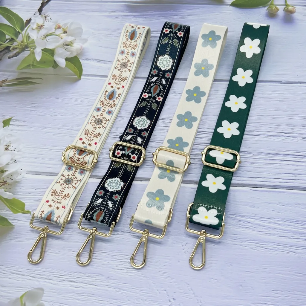 Verstellbarer Breiter Taschengurt Ersatz Florales Ethno Muster Polyester Gurtband Schulter Umhängetasche Zinklegierung Hardware