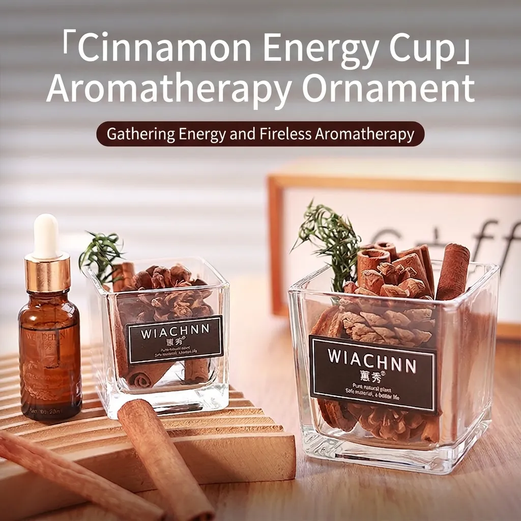 Cinnamon Aromatherapy Essential Oil Set Glass Cup With Pine Cones Dried Fruit Natural Plant Fragrance Home Decor Ornament