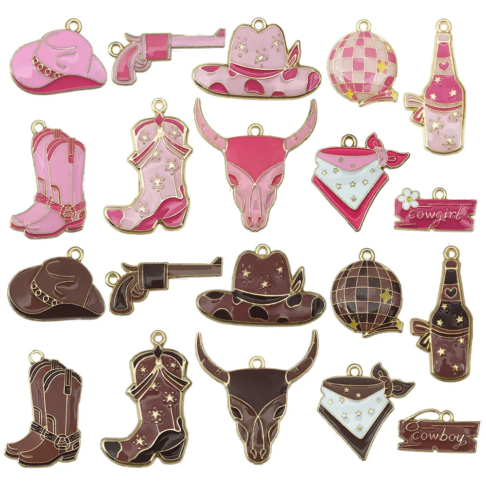 Western Cowboy Enamel Alloy Charms Hat Boots Bull Head Gun DIY Jewelry Making Bracelet Necklace Pendants Accessories