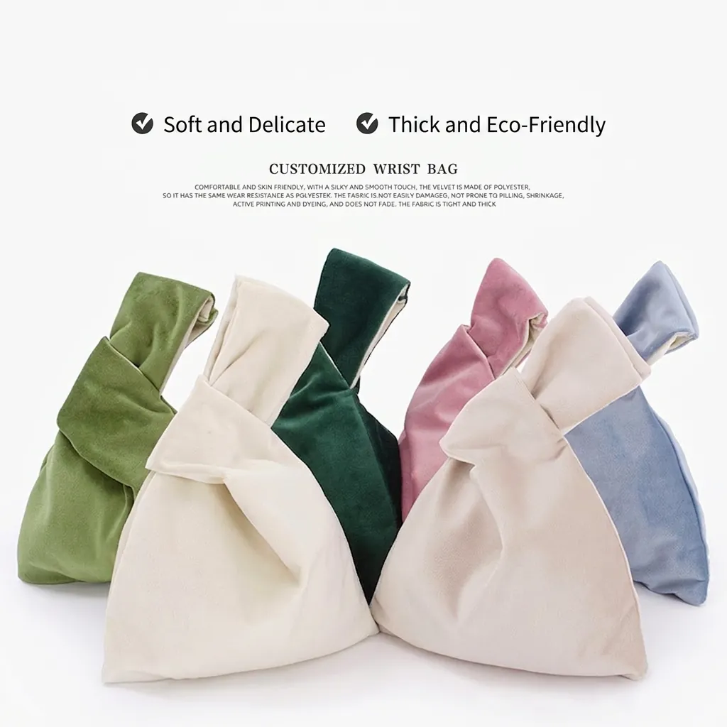 Velvet Japanese Knot Bag Wrist Handbag Soft Plush Mini Storage Pouch For Small Items Gifts Solid Color Elegant