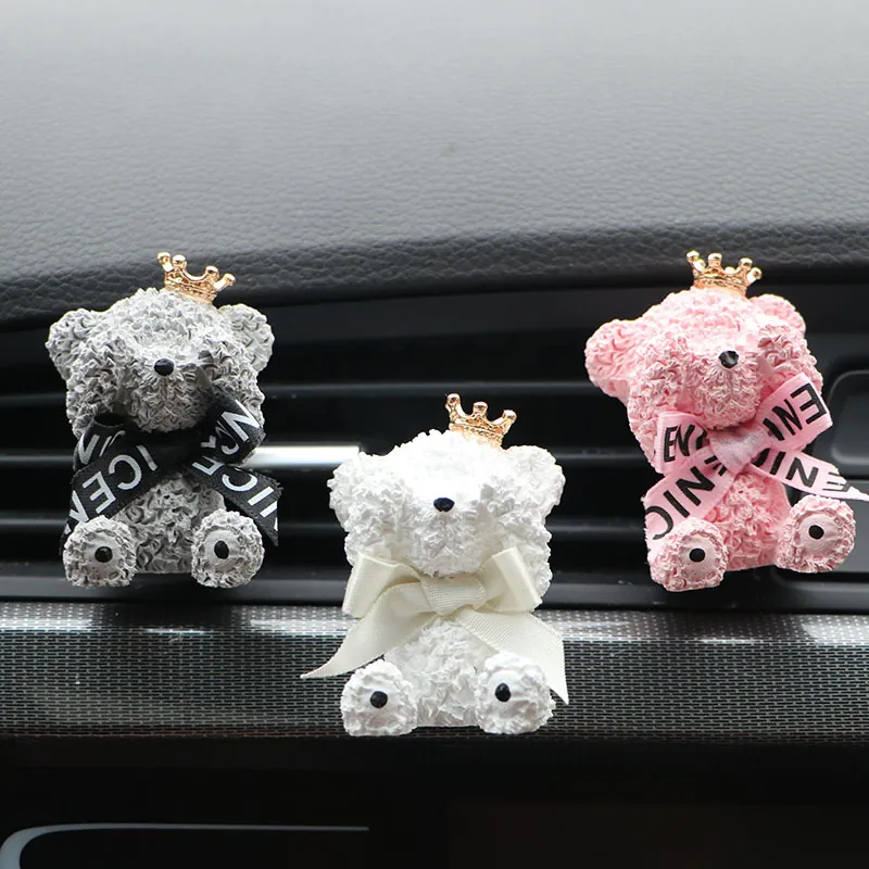 Car Air Vent Aromatherapy Diffuser Clip Gypsum Plaster Crown Teddy Bear Ornament Ribbon Bow Fragrance Decor For Auto