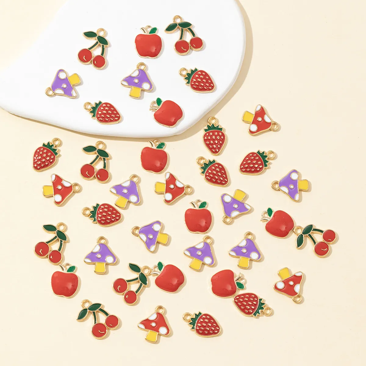 Cute Colorful Alloy Enamel Fruit Mushroom Charms For DIY Jewelry Making Strawberry Apple Cherry Mushroom Pendants