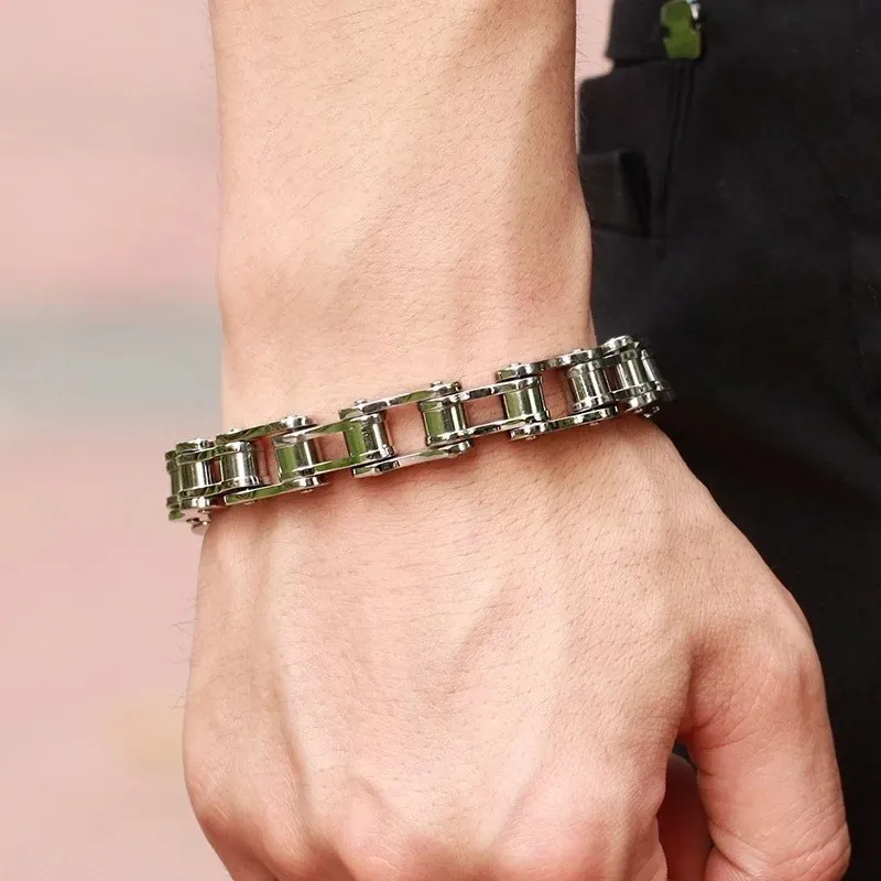 Stainless Steel Bicycle Chain Bracelet Men Women Motorcycle Industrial Biker Style Silver Tone Punk Jewelry