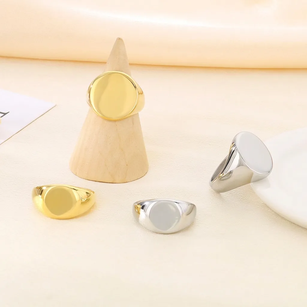 Anello Sigillo In Acciaio Inossidabile Minimalista Lucidato Rotondo Piatto Hip Hop Gioielli Di Moda