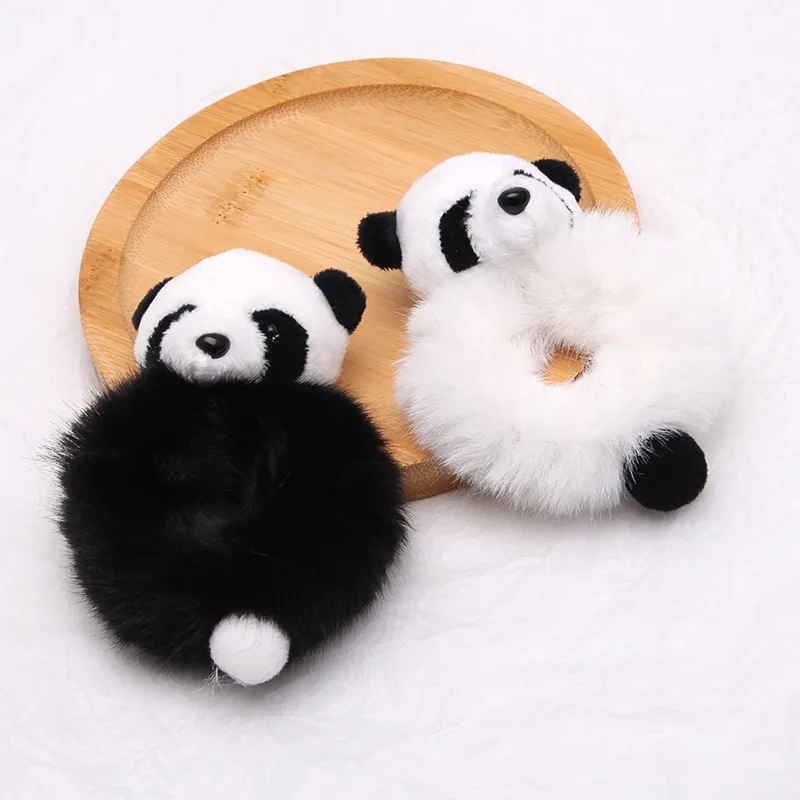 Élastiques À Cheveux Panda En Peluche Chouchous Doux En Fausse Fourrure Dessin Animé Animal Support Queue De Cheval Accessoires Hiver