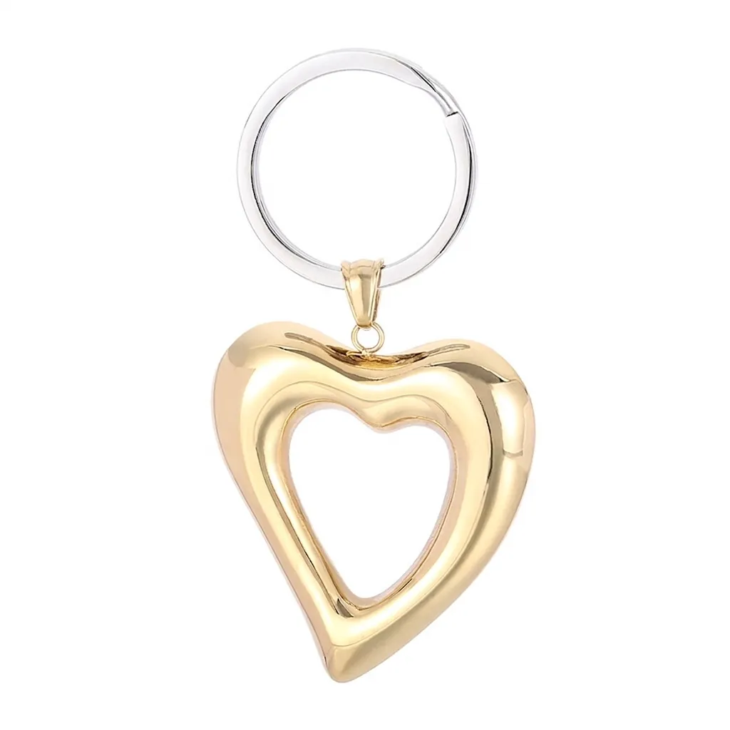 Porte-Clés En Acier Inoxydable Cœur Creux Poli Charme De Sac En Métal Avec Pendentif En Zircon Cadeau Romantique Femmes
