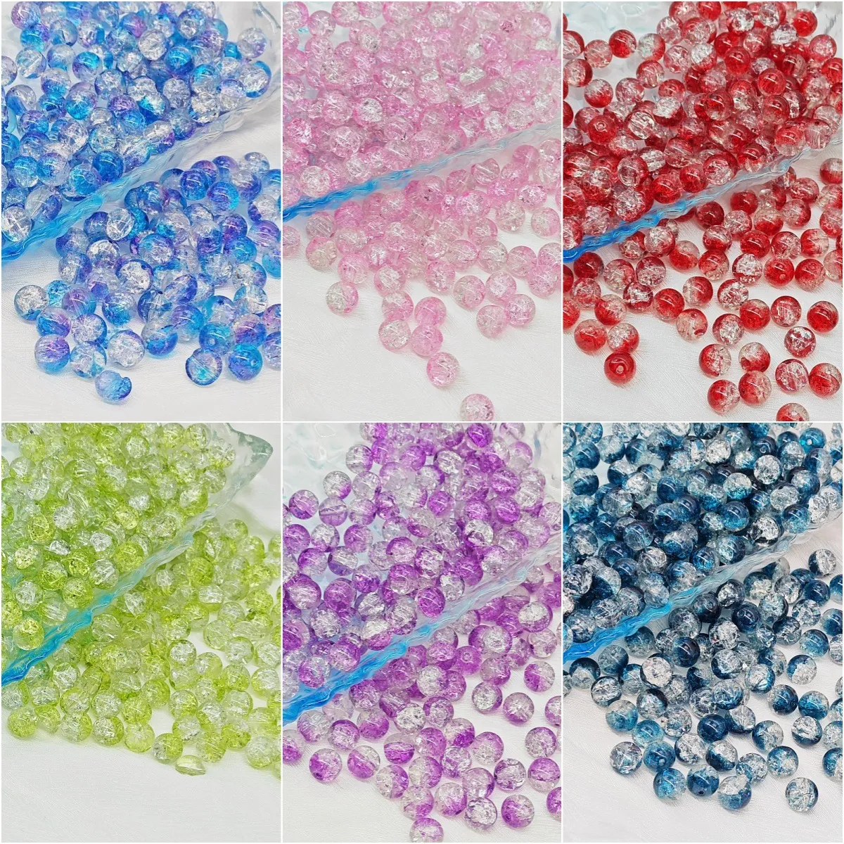 Round Glass Beads With Crackle Pattern For DIY Jewelry Making Colorful Loose Beads For Bracelets And Necklaces