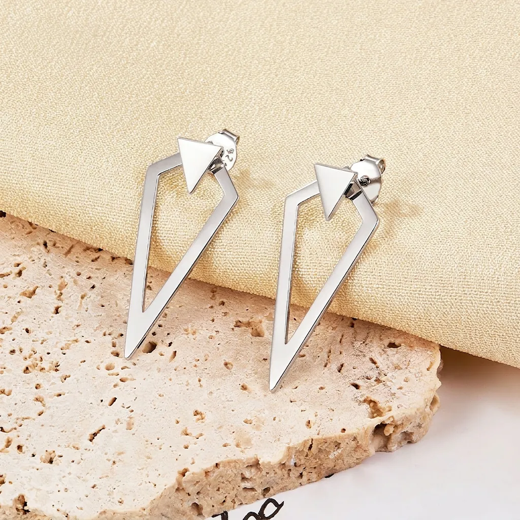 S925 Sterling Silver Geometric Triangle Stud Earrings Minimalist Double Triangle Dangle Earrings For Women Fashion Jewelry