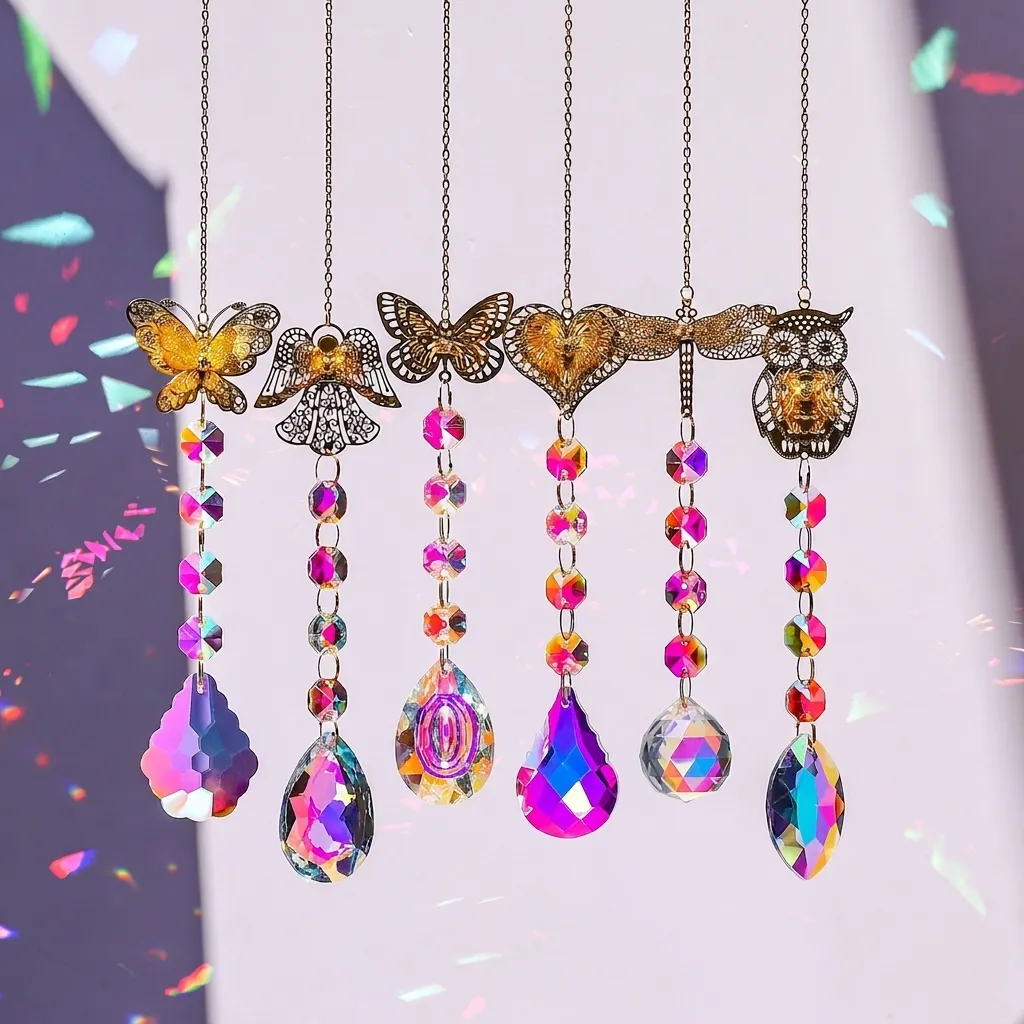Crystal Suncatcher Hanging Pendants Golden Hollow Animal Metal Rainbow Maker Beads Garden Window Home Decor