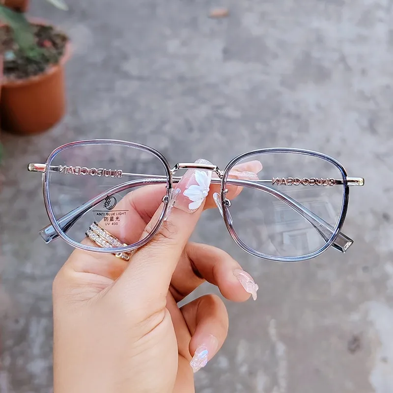 Retro Round Anti Blue Light Glasses TR90 Metal Frame UV400 Protection Korean Style Vintage Eyewear Lightweight