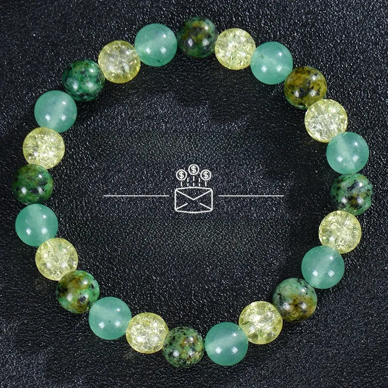 Natural Stone Beaded Bracelet Aventurine Tiger Eye Turquoise Success Abundance Healing Energy Elastic Jewelry Men Women