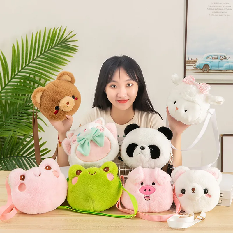 Cartoon Animal Shape Plush Crossbody Bag Cute Small Coin Purse With Adjustable Strap For Kids Girls Novelty Gift