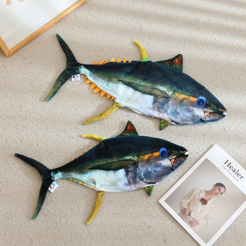 Simulation Tuna Plush Pillow Case Realistic Fish Doll Skin Soft Fabric Decorative Throw Cushion Cover Creative Animal Design